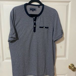 Ted Baker London Striped Polo with Grandad Collar - Ted size 5 (US size XL)